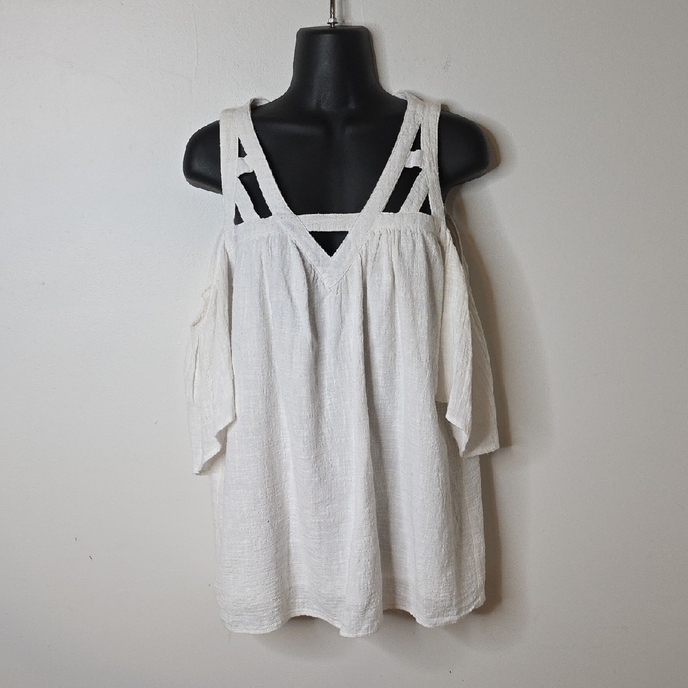 Mittoshop White Cold Shoulder Blouse 100% Cotton Sz Small